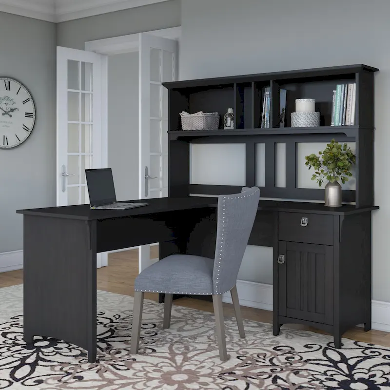 Bush Furniture Salinas 60W L Shaped Desk with Storage Hutch