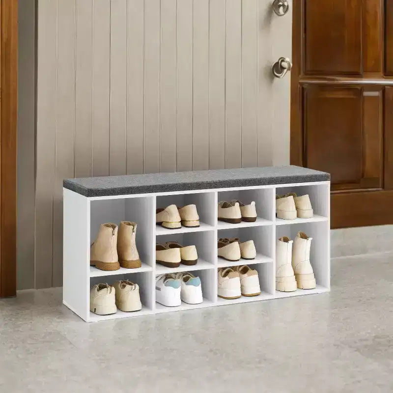 Stylish Shoe Bench with Cushioned Seat and 10 Compartments - Versatile Storage Solution for Entryway and Bedroom