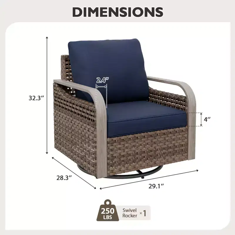 EAGLE PEAK Rocking Chair, Swivel Rocker, Rattan Patio Furniture, 1 Chair