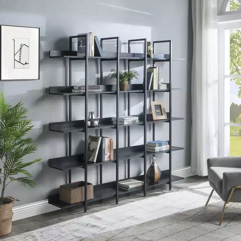 Whisen Vintage Industrial Style Bookcase with Metal Frame and MDF Board, Home Office Open Bookshelf