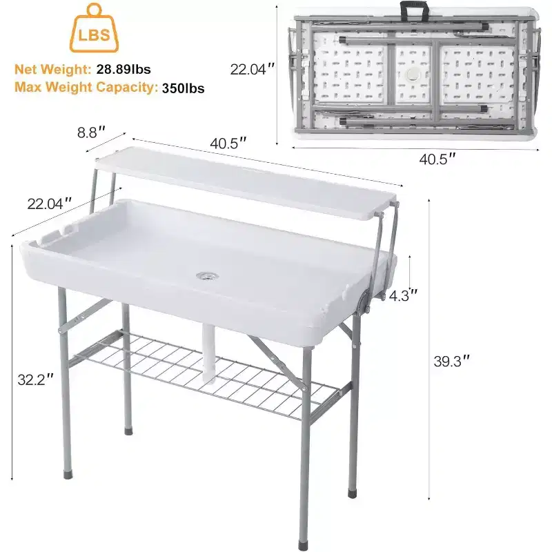 Foldable Kids Ice Cream Cooling Table with Storage & Drain  Outdoor Drink Cooler for Parties,Camping,Picnic,BBQ,WeddingSelf-Service Bar, with Skirt