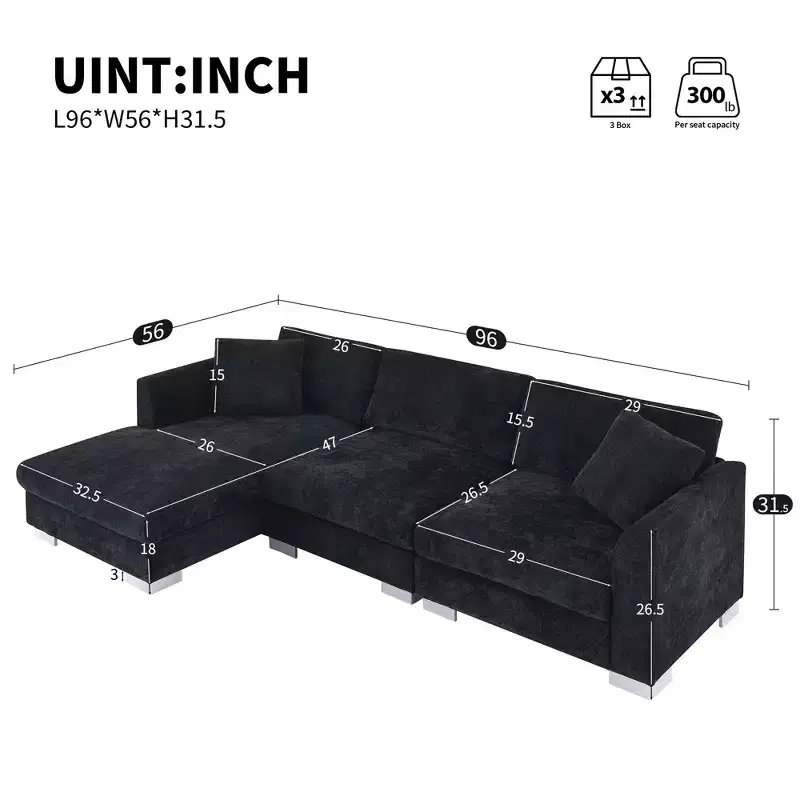 Modern L-Shaped Cloud Sofa: 4-Seat Chenille Luxury Couch with Oversized Chaise, 2 Free Pillows - Ideal for Living Room, Apartment, Office