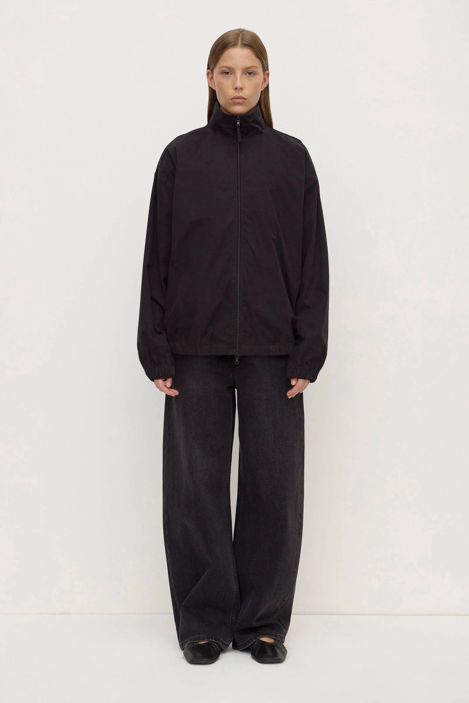 Black Cotton Stand Collar Jacket