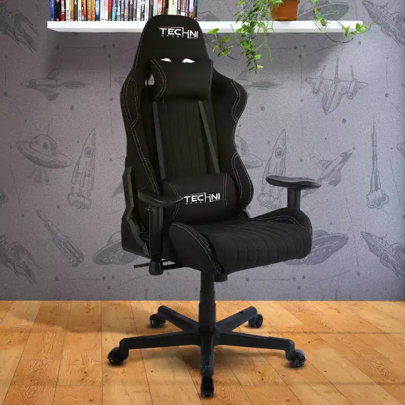 Fabric Ergonomic High Back Racer Style Video Gaming Chair Black - Techni Sport: Office, Swivel, Lumbar Support