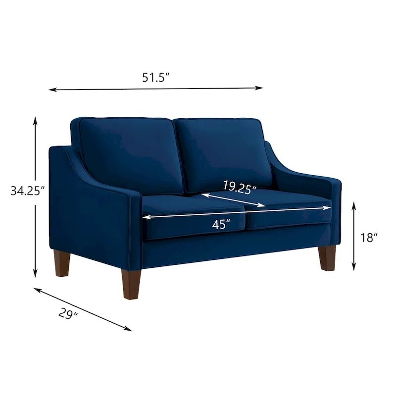 Velvet Loveseat Sofa with Square Arms, 51.5