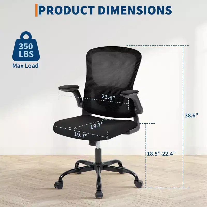 Ergonomic Mesh Office Chair, Rolling Computer Chair with Flip-Up Armrests, Breathable Mesh Task Chair for Home or Office