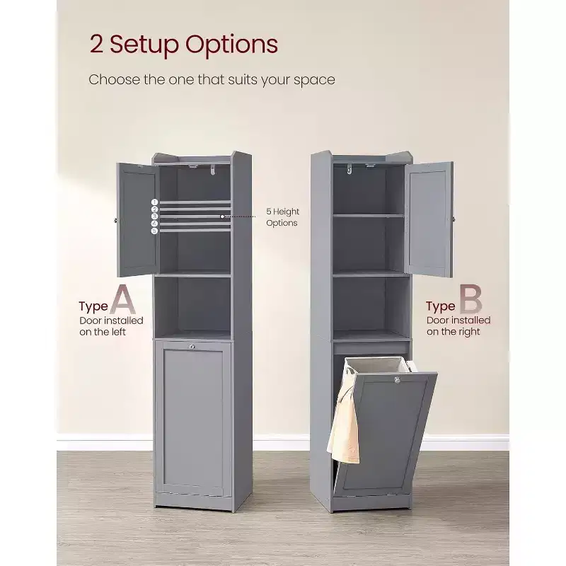 Dcolora Tall Bathroom Cabinet with Laundry Basket, Removable Laundry Basket with Handles, Compartment with Door