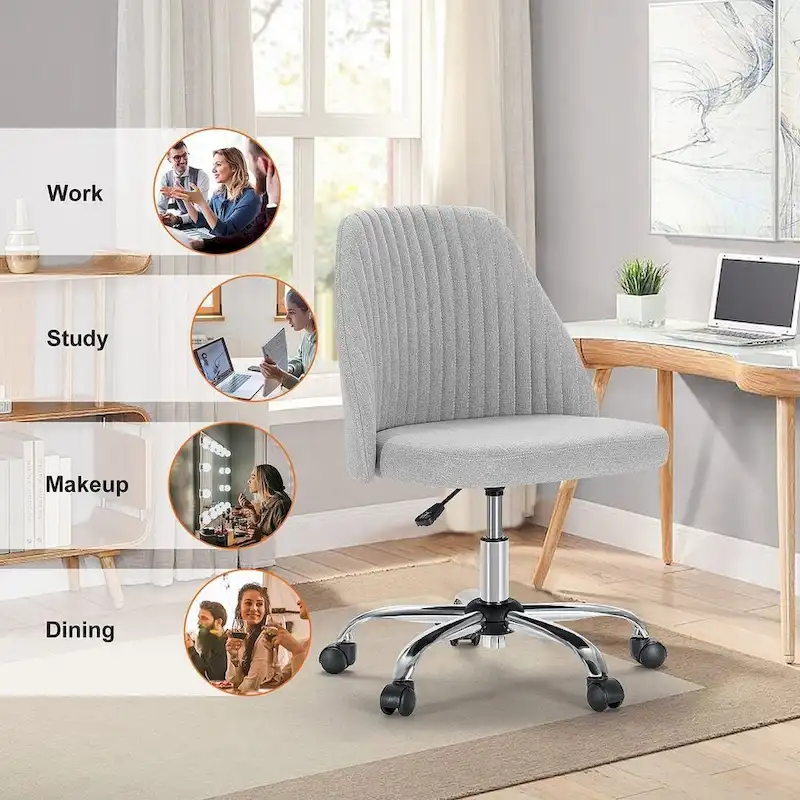 Office Chair with Wheels, Adjustable Height Fabric Upholstered Computer Desk Chair Swivel