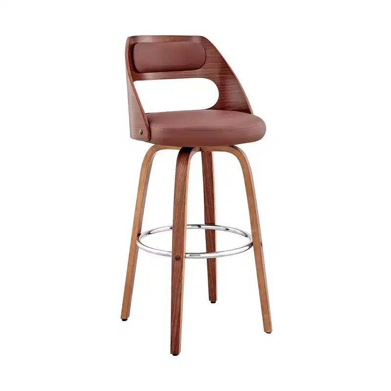 HomeRoots 26 Brown Faux Leather Swivel Counter Height Bar Chair