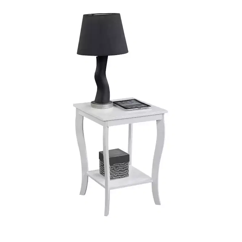 Square End Table with Two-Tier Shelves, Transitional Accent Table for Living Room