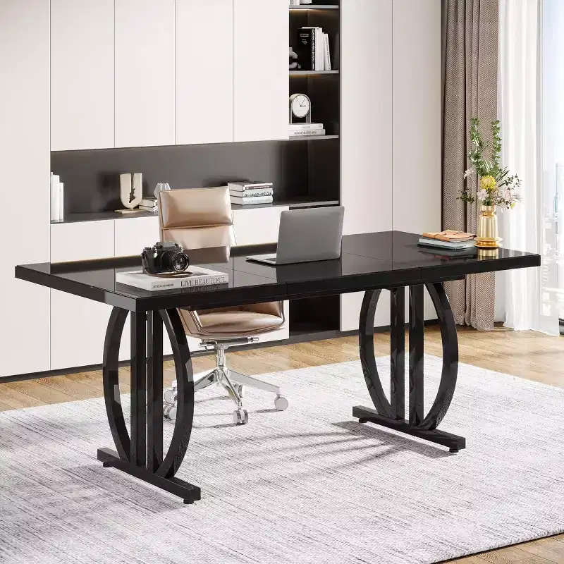Modern Executive Computer Desk, MDF Top & Metal Frame, 350 lb Capacity