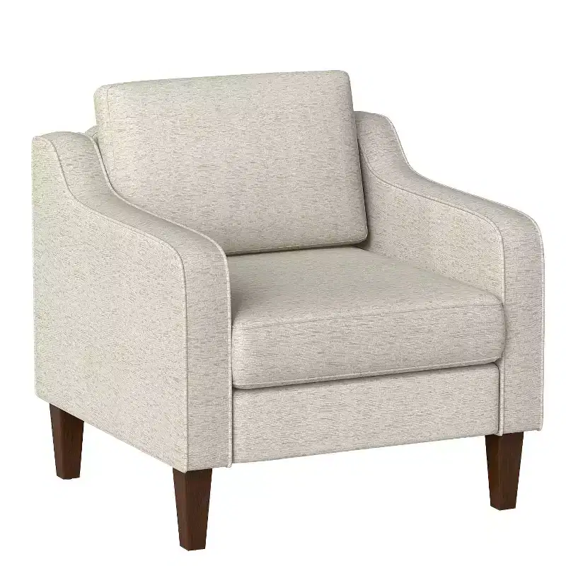 Accent Chair, Beige Linen Fabric Upholstered Armchair with Scooped Arms, Comfortable Single Sofa Chair for Living Room, Bedroom, Apartment, Office