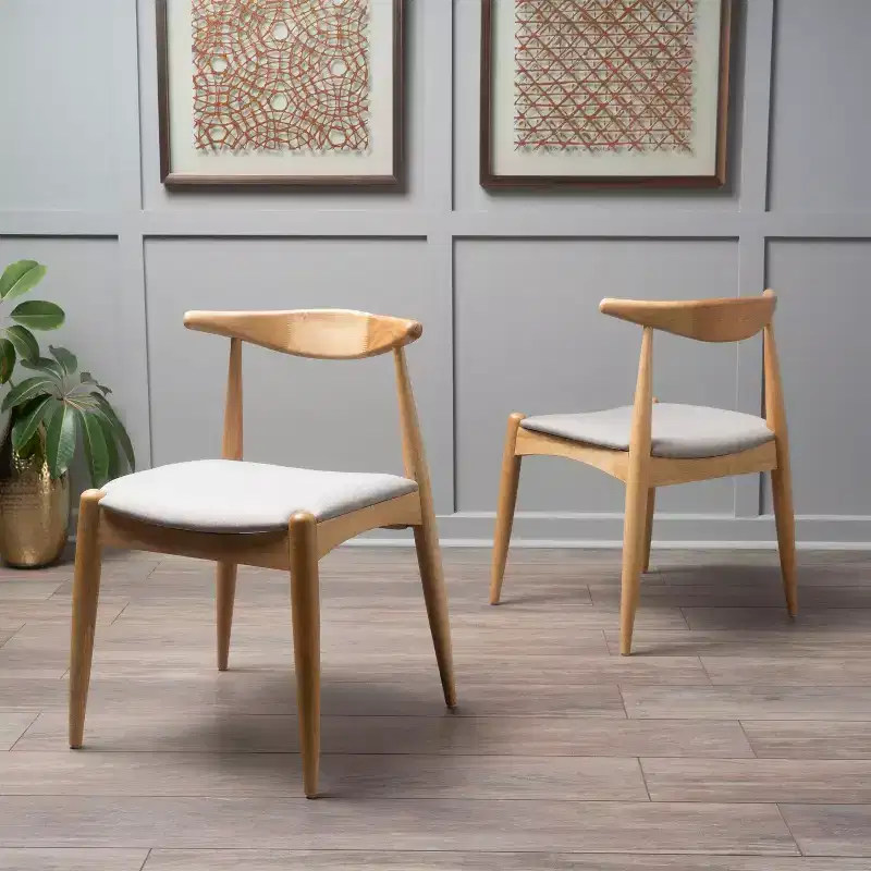 Okak Set of 2 Dining Chairs with Splayed Legs, Rubberwood Frame & Upholstered Seat, Modern Cosy Kitchen Chairs for Living Room & Apartment