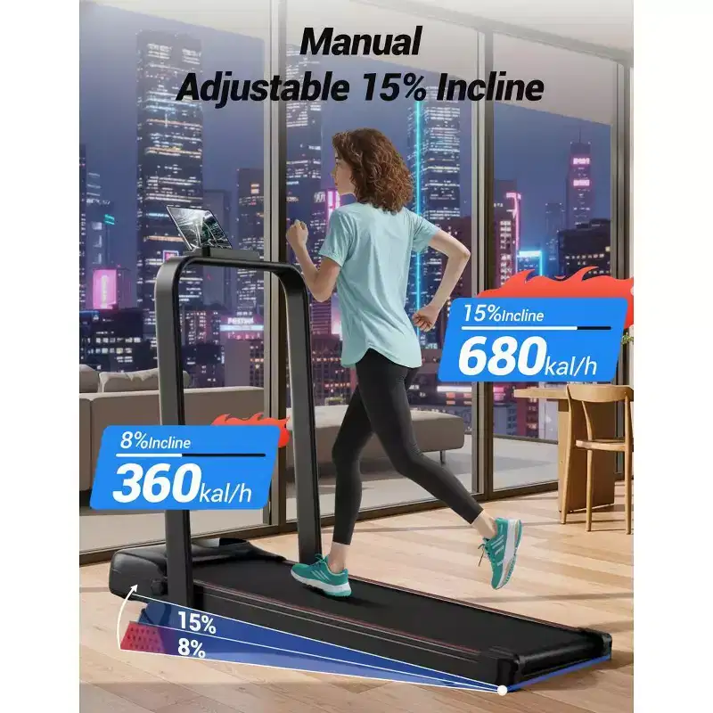 15% Incline Walking Pad Treadmill with Handle Bar - 2.5HP Quiet Folding Treadmill for Home Office Under Desk Portable Walking Pad with 220LBS Capacity