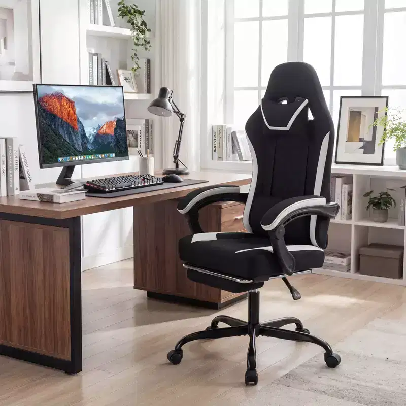 Costway Gaming Chair with Headrest, Lumbar Support, Linkage Armrests, Reclining Backrest