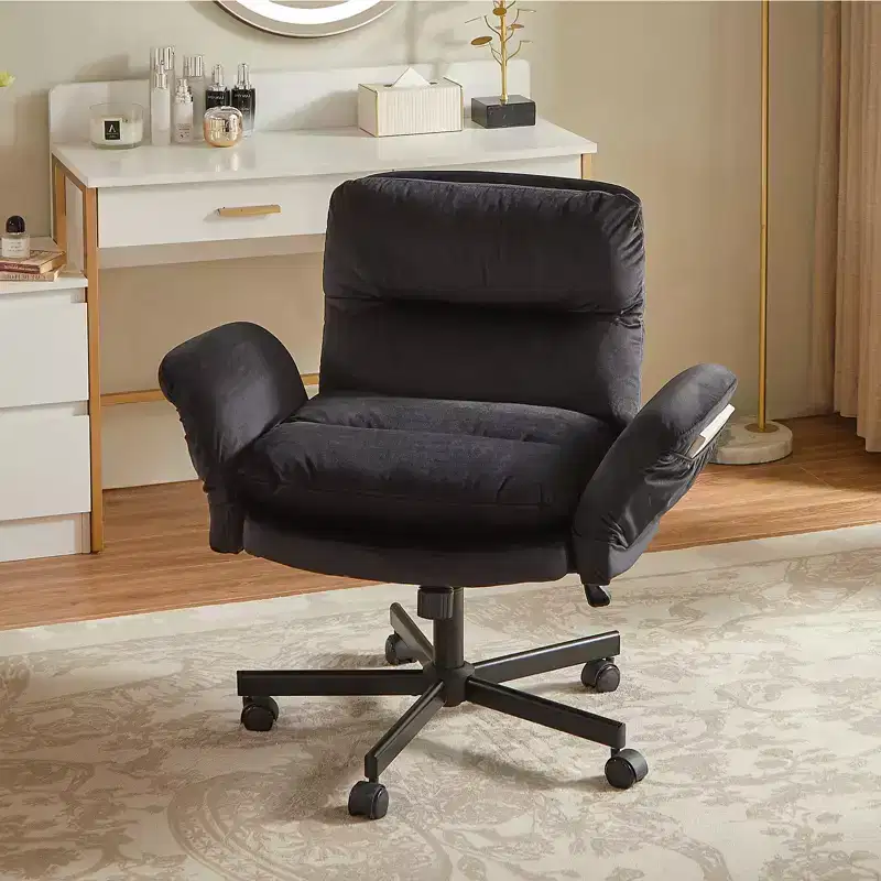 Bestier Criss Cross Chair with Armrests & Wheels, Ergonomic Cross Legged Office Chair Computer Task Chair, Desk Chair for Home Office & Vanity