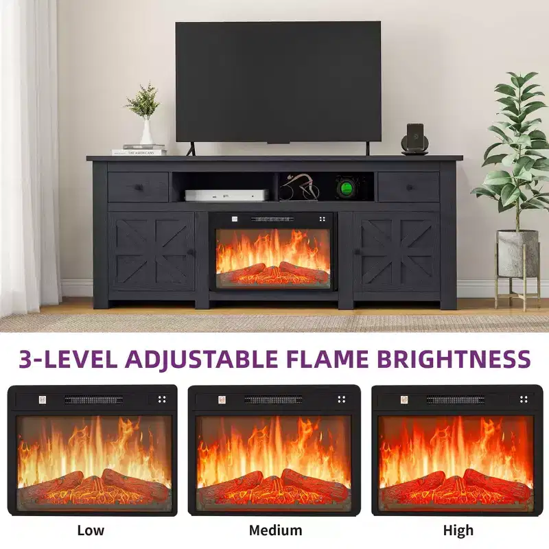 Fireplace TV Stand for TVs up to 80 Inches, Entertainment Center with Storage Drawers & Cabinets for Living Room
