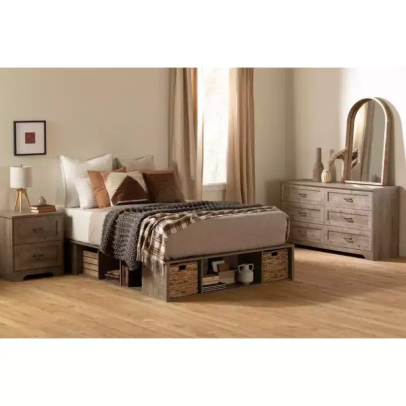 Full Size Platform Storage Bed with Baskets