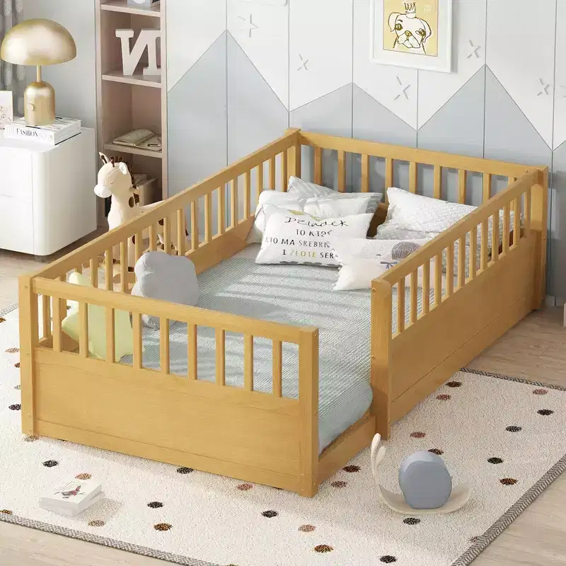 GDFStudio Julian Modern Montessori Floor Bed with Fence