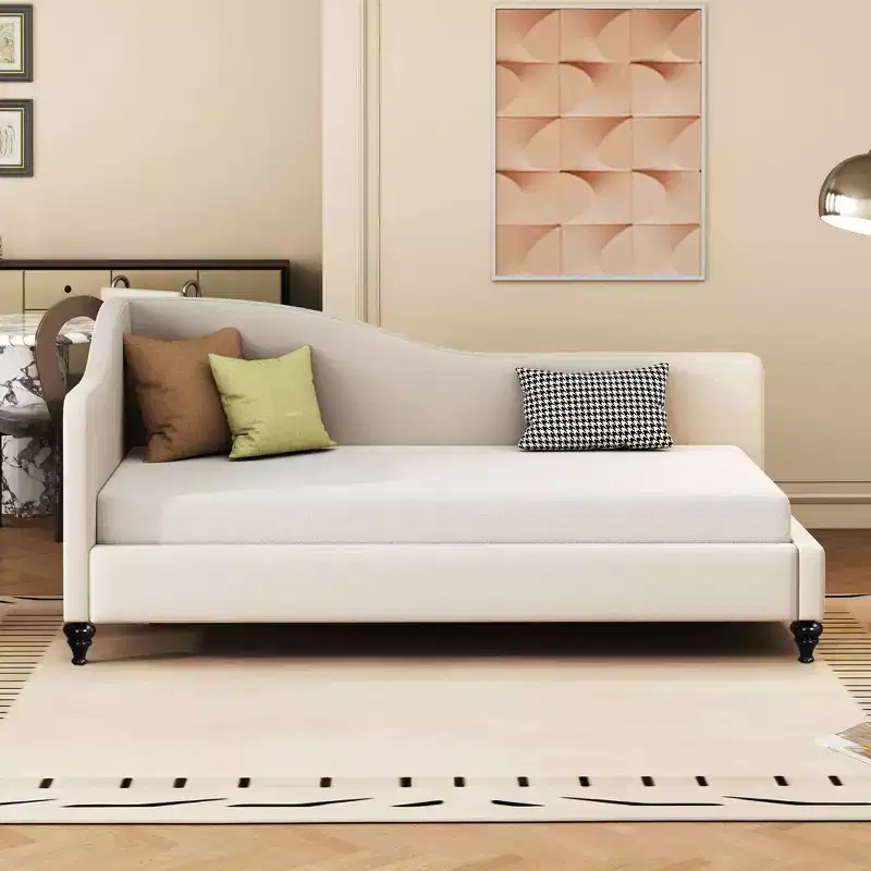 Whisen Stylish L-Shaped Design Solid Wood Legs Linen Daybed