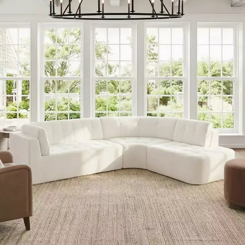Whisen 119'' Modern L-Style Sectional Sofa, Minimalist Curved Right-Hand Facing Couch with Arms, Tufted Design, No Assembly Required