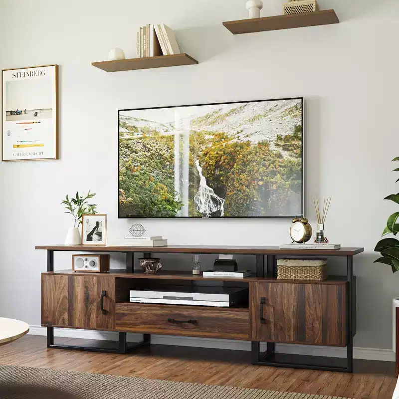 75-inch TV Stand, Mid-Century Modern Entertainment Center with Storage, Tall Media Cabinet with Drawers for Living Room