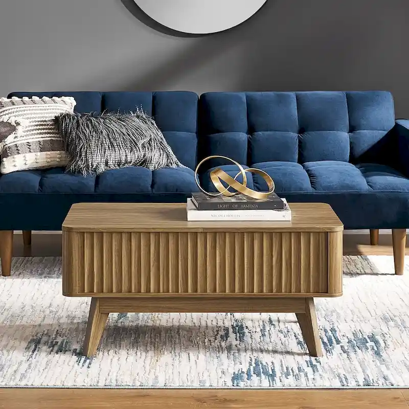 Lift Top Coffee Table with Storage, Fluted Panel, Art Deco Style – 1 Person
