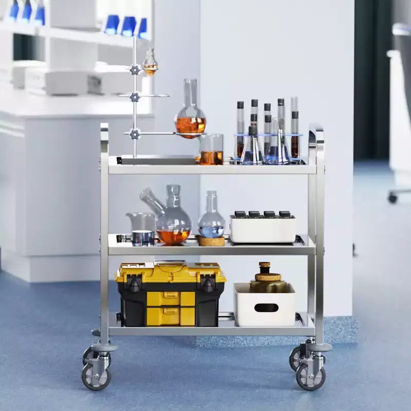 Stainless Steel Cart, 3 Layers Lab Utility Cart 400 lbs Weight Capacity