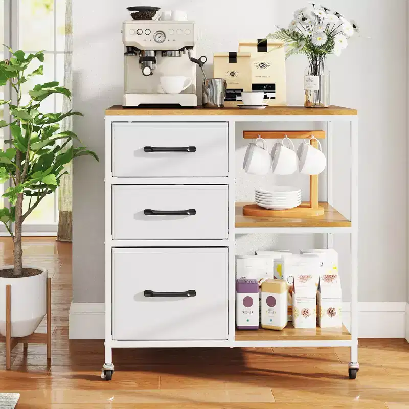 3-Drawer Mobile File Cabinet with Charging Station & Open Storage Shelves