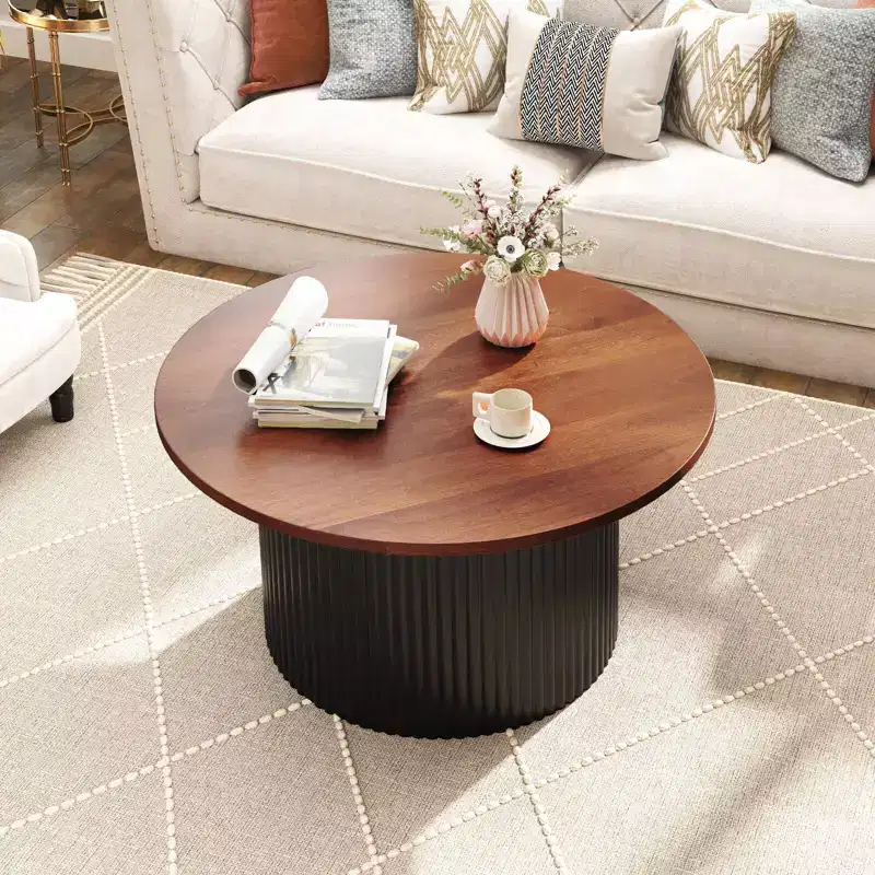 Costway Round Coffee Table 32 Tea Table with Solid Wood Frame Home Accent Cocktail Table