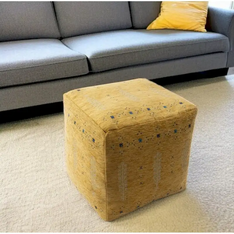 HomeRoots 18 Yellow Abstract Pouf Ottoman