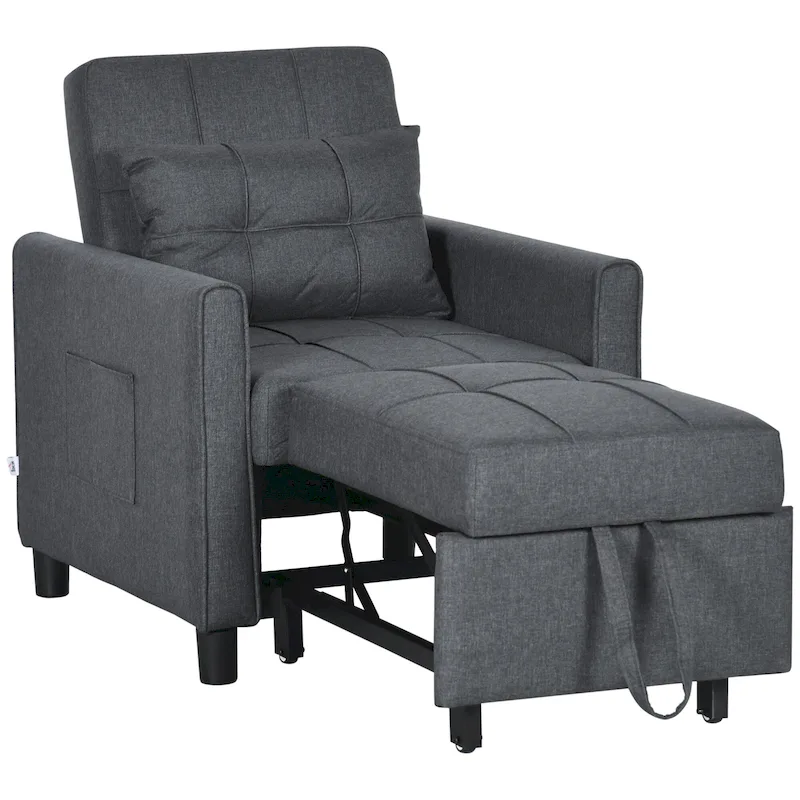Dark Grey Polyester Single Convertible Sofa Bed with Adjustable Back