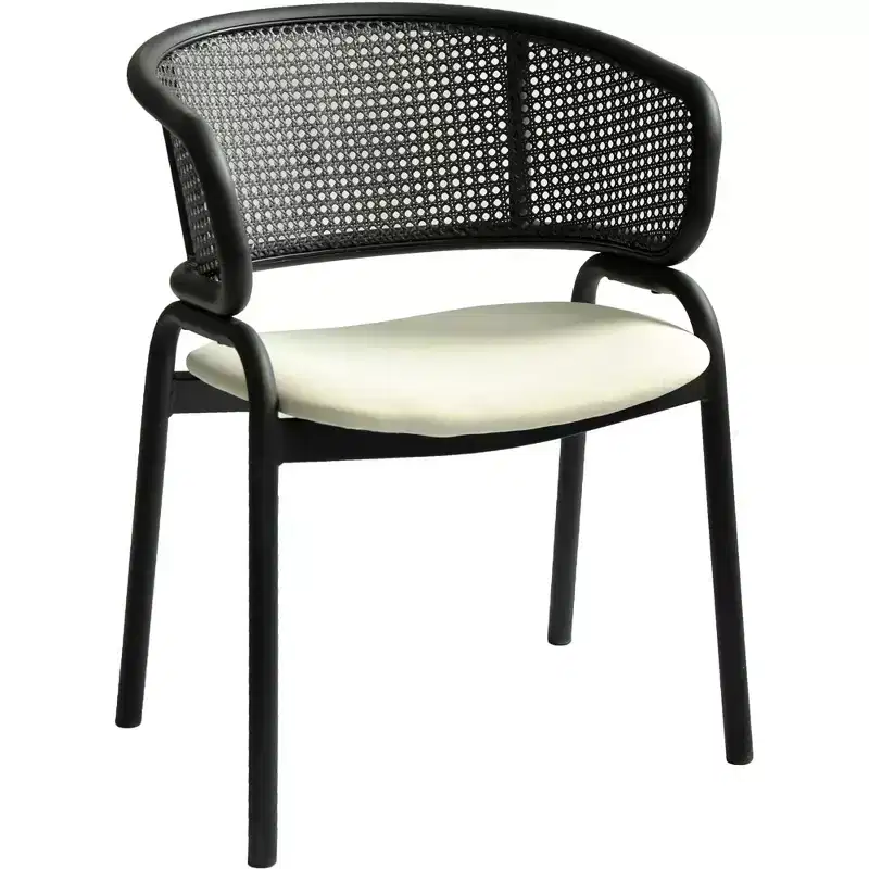 LeisureMod Ervilla Modern Dining Side Chair  Cozy Upholstered Accent Armchair with Black Iron Legs, Kitchen, Dining Room, Cafe, Restaurant Seating