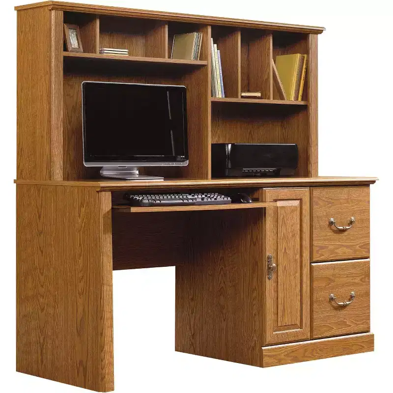 HomeStock 57.25 in.H Brown Color Wood Executive Desks with All Purpose Drawer