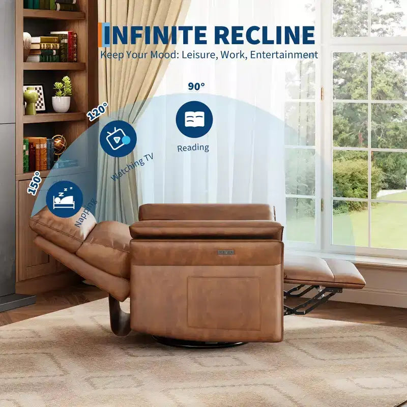 Recliner Chair, 360 Swivel Rocker Glider Nursery Chair with Padded Armrest and Deep Seat, PU Leather Upholstered Reclining Sofa Chair