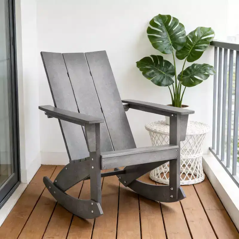 Gymax Adirondack Rocking Chair w/ Rounded Armrests HDPE Porch Rocker Supports up to 330lbs Gray