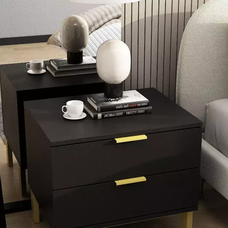 Modern Two Drawer Woodgrain Nightstand Storage Bedside Dresser
