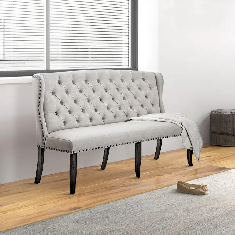 Stylish Long bench with tufted back, ivory
