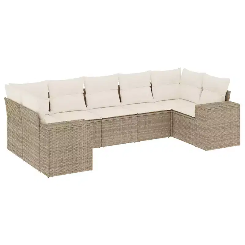 vidaXL 7 Piece Patio Sofa Set with Cushions, Poly Rattan Outdoor Sectional, Modular Design, Multiple Colors