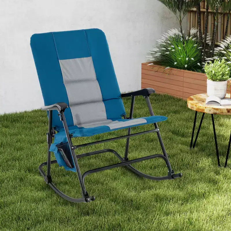 Costway Set of 2 Padded Folding Rocking Chairs Patio Garden Yard Camping Red/Blue