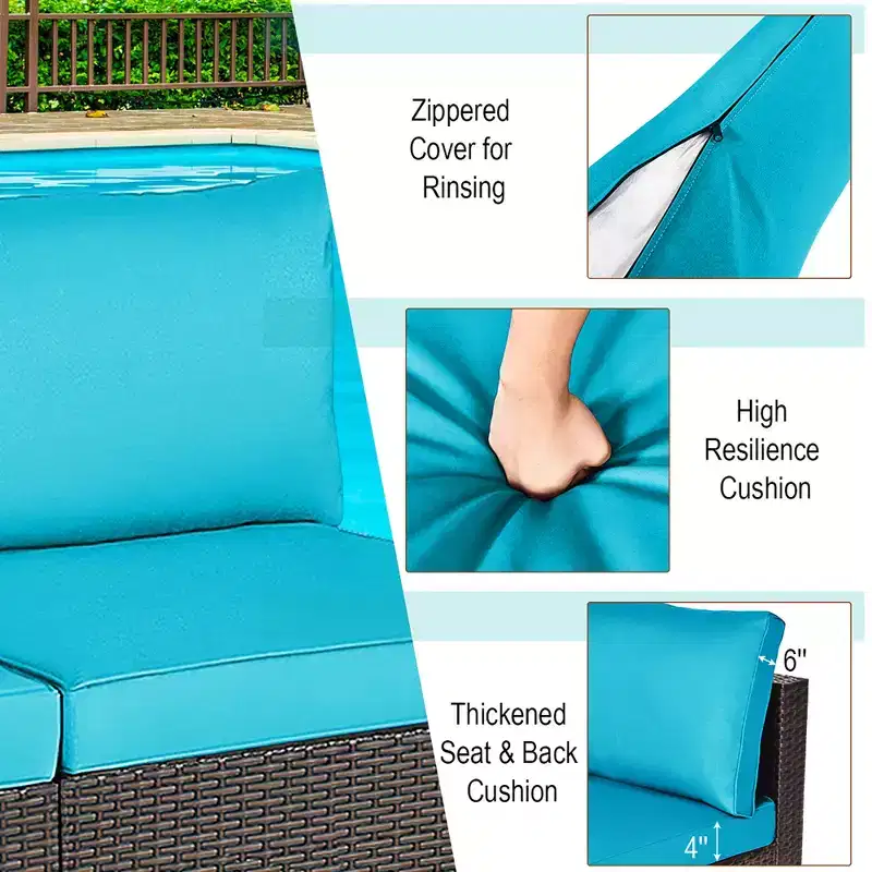 Costway 2PCS Patio Rattan Armless Sofa Sectional Conversation Furniture Set W/Cushion