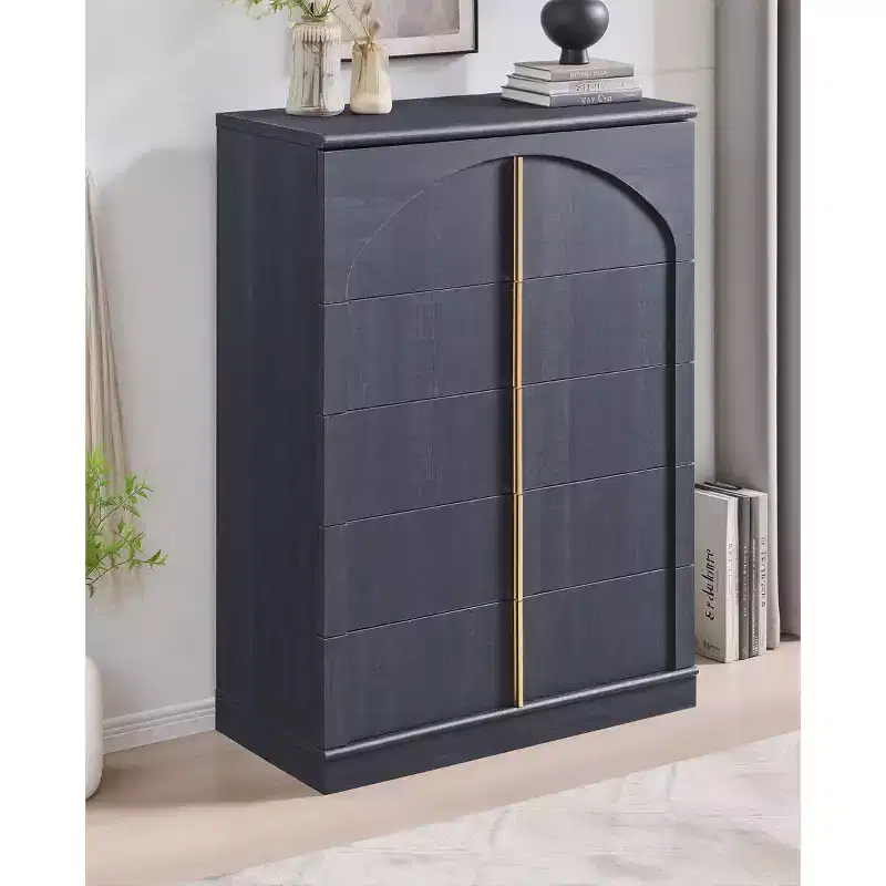 5 Drawer Dresser, 44 Tall Dressers & Chests of Drawers Arched Panel Design, Wood Modern Vertical Dresser Natural Texture for Bedroom