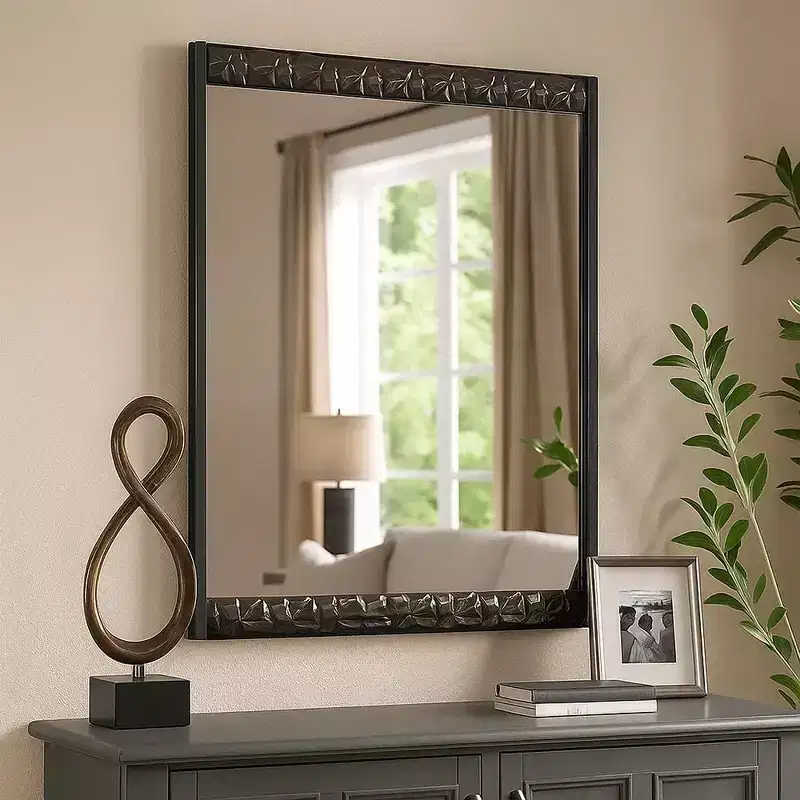36X40 Dresser Mirror, Rectangular, Chrome Geo Molding, Ash Gray