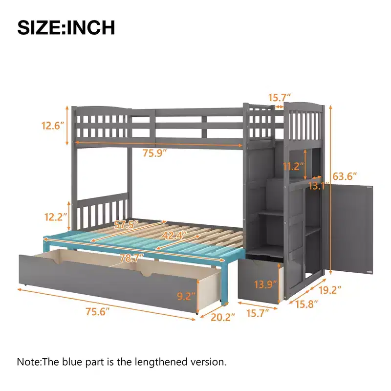 Twin over Twin Bunk Beds with Staircase and Drawers for Kids, Wooden Twin over Full Stairway Bunk Bed with Storage Cabinet