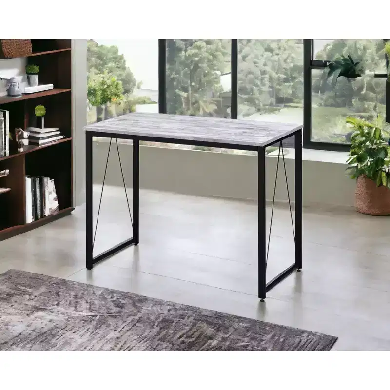35IN Minimalist Computer Desk with Metal Frame, Writing Desk with Ample Legroom for Office, Study, Reading Room, White+Black
