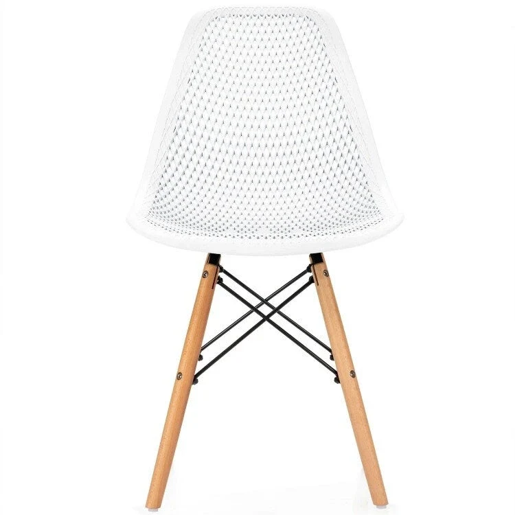 4 Pcs Modern Plastic Hollow Chair Set with Wood Leg - 22 x 18 x 32.5 (L x W x H)