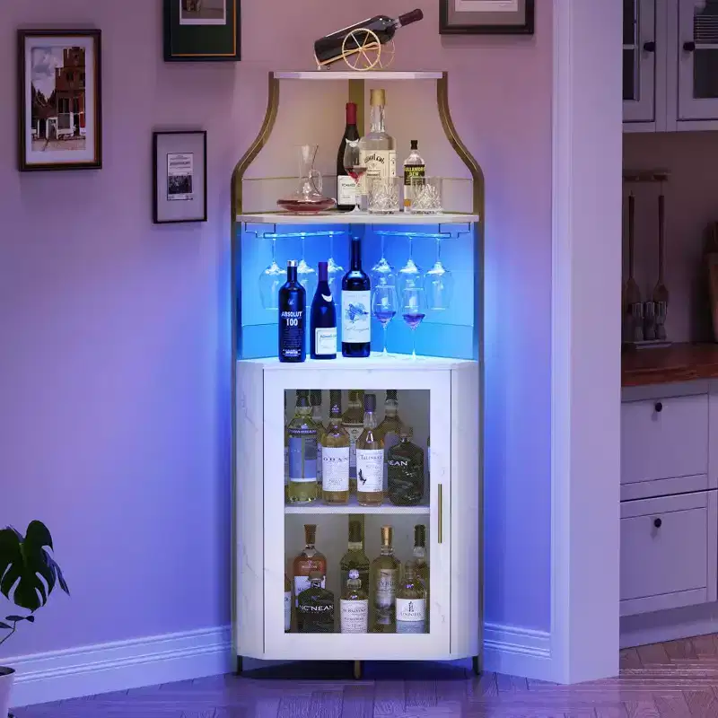 Corner Bar Cabinet, Industrial Wine Cabinet with Adjustable Shelf, 5-Tiers Liquor Cabinet Bar Cabinet for Home, Corner Display Cabinet