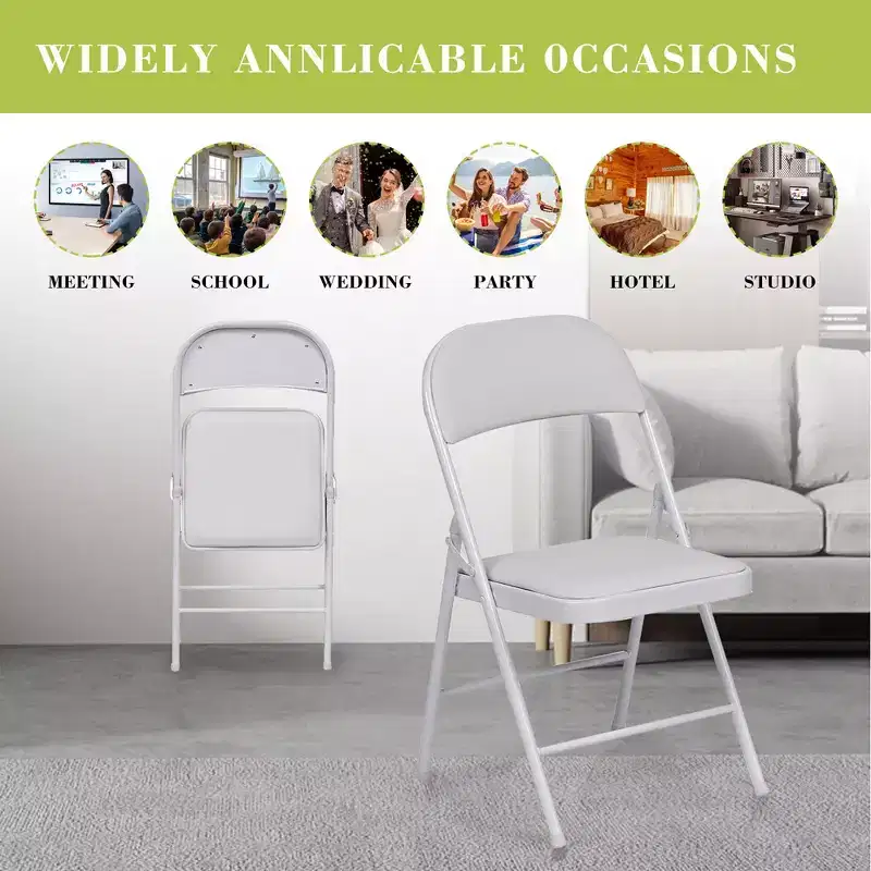 4-Pack Folding Chairs with Padded PU Leather Seat & Back, Metal Frame, 350 lb Capacity White