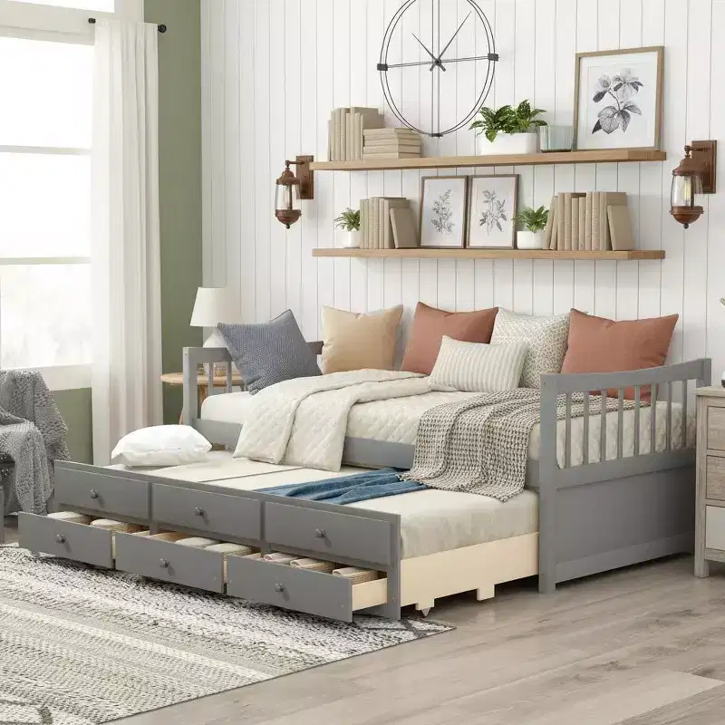 Polibi Full & Twin Daybed with Trundle and Storage Drawers