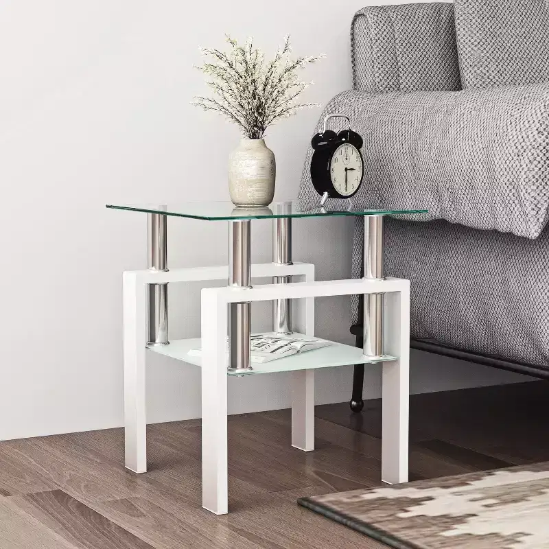 Modern Tempered Glass Square End Table Transparent